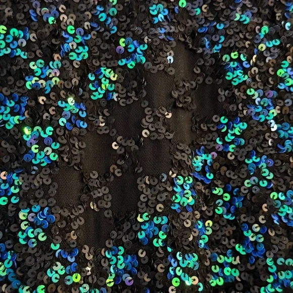 Mac Duggal Sequin Bomber Jacket Black Blue Green Zip Up Size 4 - Picture 9 of 10